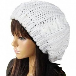 Skullies & Beanies Lady Winter Warm Baggy Beret Chunky Knitted Braided Beanie Hat - White - C6124V52VBH $19.75
