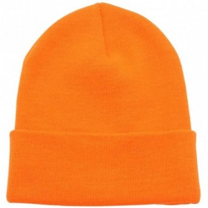 Skullies & Beanies Beanie Men Women - Unisex Cuffed Plain Skull Knit Hat Cap - Neon Orange - C412MAQNWGU $17.52