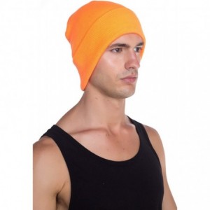 Skullies & Beanies Beanie Men Women - Unisex Cuffed Plain Skull Knit Hat Cap - Neon Orange - C412MAQNWGU $17.52