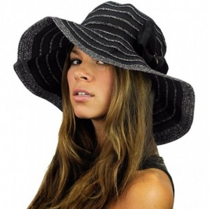 Sun Hats Women's Two Tone Weaved Removable Bow Floppy Brim Sun Hat - Black - CZ12D8H6RHN $25.79