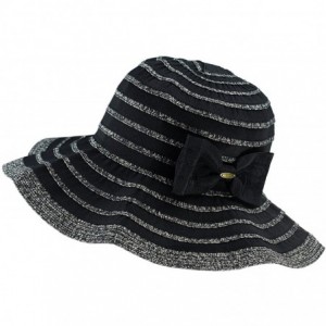 Sun Hats Women's Two Tone Weaved Removable Bow Floppy Brim Sun Hat - Black - CZ12D8H6RHN $22.07