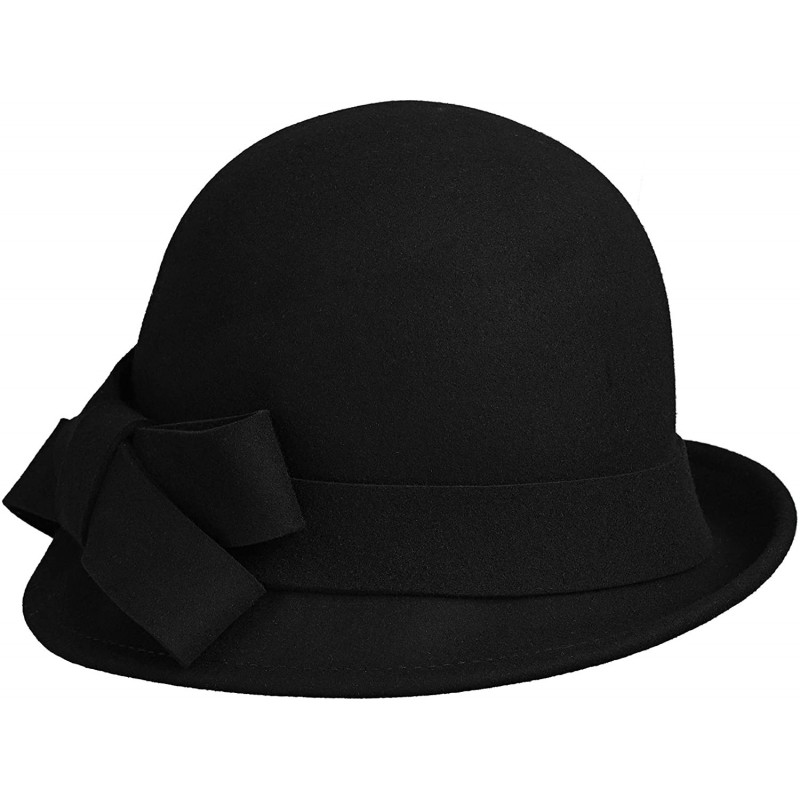 Bucket Hats 1920s Hat Cloche Hat Vintage Winter Hat Bucket with Bow Accent 100% Wool Flapper Accessories - 1-black - CV18QDO3...