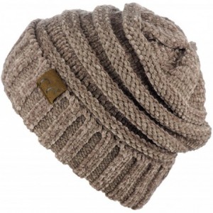 Skullies & Beanies Women's Chenille Oversized Baggy Soft Warm Thick Knit Beanie Cap Hat - Taupe - CX18IQGTXUA $35.30