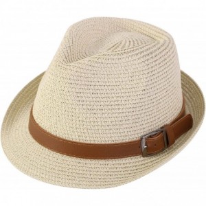 Fedoras Panama Style Trilby Fedora Straw Sun Hat with Leather Belt - 8374_natural 1 - CQ1930WZT4H $31.48