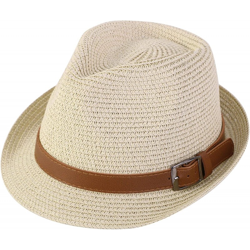 Fedoras Panama Style Trilby Fedora Straw Sun Hat with Leather Belt - 8374_natural 1 - CQ1930WZT4H $28.38