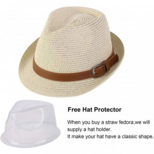 Fedoras Panama Style Trilby Fedora Straw Sun Hat with Leather Belt - 8374_natural 1 - CQ1930WZT4H $28.38