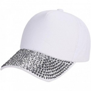Baseball Caps Womens Hipster Bling Studded Rhinestone Baseball Cap Snapback Hat Hip Pop Dance Caps Summer Sun Hat - White - C...