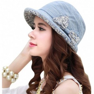 Bucket Hats Women's Foldable Floral Bucket Hat Rolled Brim with Bowknot - Blue - CQ182RXHXZN $31.16