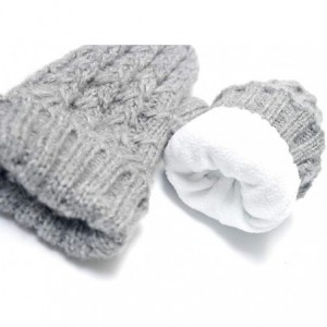 Skullies & Beanies Winter Womens Girls Pom Pom Knit Beanie Hat and fleece Gloves 2P Set - Gray - CK18H33HR7R $16.75
