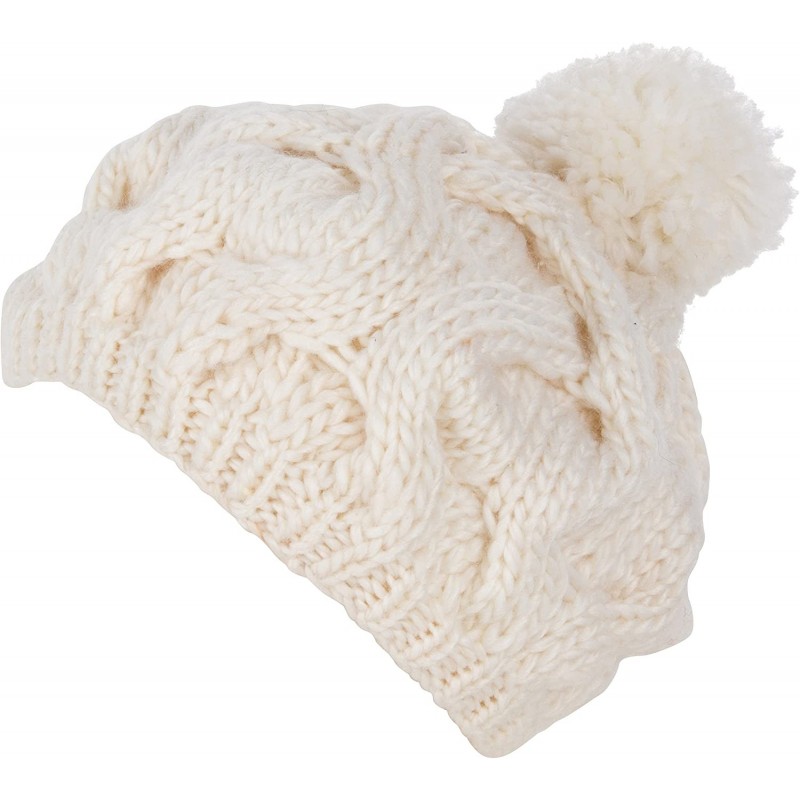 Skullies & Beanies Cable Knit Pom Pom Thick Slouch Hat - Cream - CQ116WFNXC1 $17.82
