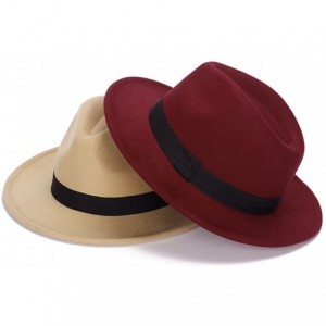 Fedoras Wide Brim Jazz Hat Women's Vintage Fedora Hats British Style - Wine Red - C612O1NP3V7 $50.00
