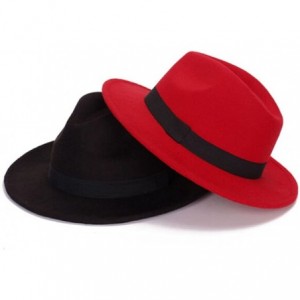 Fedoras Wide Brim Jazz Hat Women's Vintage Fedora Hats British Style - Wine Red - C612O1NP3V7 $53.89