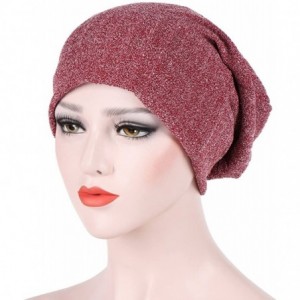 Sun Hats Womens Scarf India Muslim Stretch Turban Hat Hair Pure Color Loss Head Wrap - Wine - C118IE4L96E $17.56