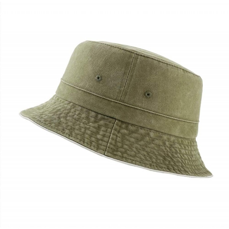 Bucket Hats Bucket Hats Beach Sun Hat Outdoor Washed Cotton Hat 100% Cotton for Women - Army Green - CM198OD9H7S $19.91