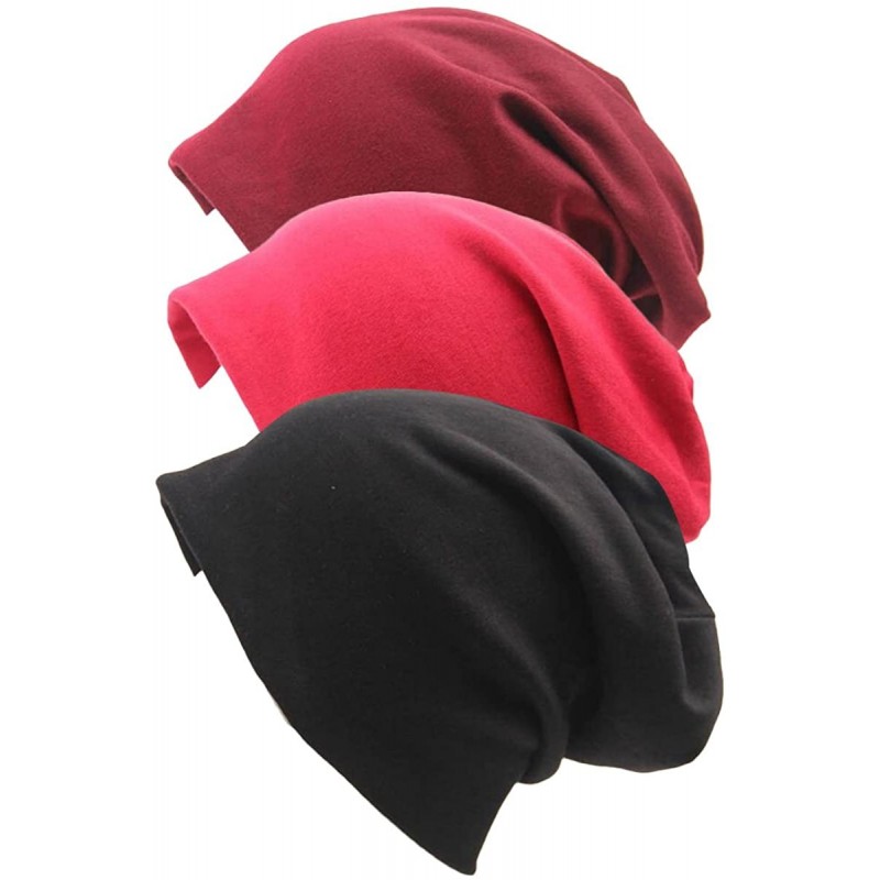 Skullies & Beanies Unisex Indoors Cotton Beanie- Soft Sleep Cap for Hairloss- Cancer- Chemo - Mixed Color 1(3 Pack) - CJ1898X...
