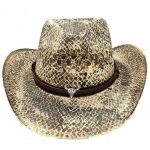 Cowboy Hats Woven Straw Western Cowboy Hat Vintage Wide Brim Outback Sun Hat with Leather Belt - C1 Bcj - C218S5YRCCE $73.07