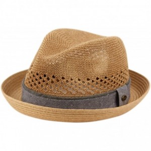 Fedoras Mens Summer Fedora Cuban Style Short Brim Hat - F2804natral - C318Q0C2WGL $45.57