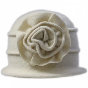 Bucket Hats Flower 100% Wool Dome Bucket Hat Winter Cloche Hat Fedoras Derby Hat - D-beige - CT18HEIQEQC $25.02