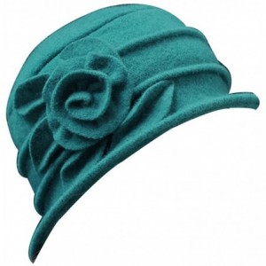 Bucket Hats Vintage Women Wool Church Cloche Flapper Hat Lady Bucket Winter Flower Cap - Green - C4189KEOMEK $20.22