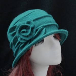 Bucket Hats Vintage Women Wool Church Cloche Flapper Hat Lady Bucket Winter Flower Cap - Green - C4189KEOMEK $20.22