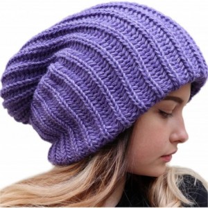 Skullies & Beanies Slouchy Beanie Oversized Warm Winter Dreadlock Hat for Women Knit Beanie for Men - Lilac - C518ZH5T0ZE $55.60