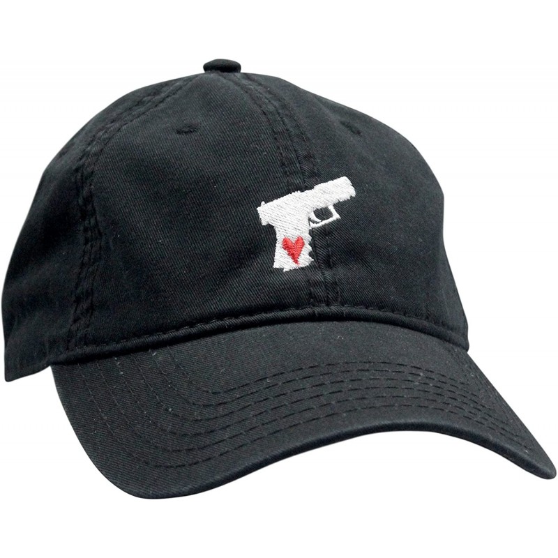 Baseball Caps 'Gun Lover' Pistol Embroidered Adjustable Dad Hat - Black With White Pistol - CI1850EHRDR $32.32