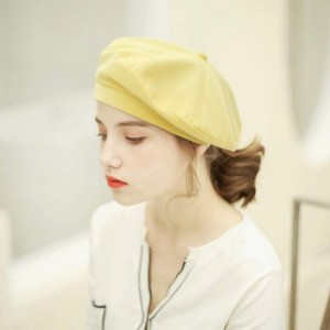 Berets Womens Classic Beret Hat Summer French Beret Solid Color Beanie Cap Hat - Yellow - CG18WGISI28 $20.21