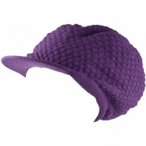 Skullies & Beanies Rasta Knit Tam Hat Dreadlock Cap. Multiple Designs and Sizes. - Large Round Solid Purple- With Brim - C412...