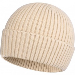 Skullies & Beanies Swag Wool Knit Cuff Short Fisherman Beanie for Men Women- Winter Warm Hats - Regular Style Cover Ears-beig...