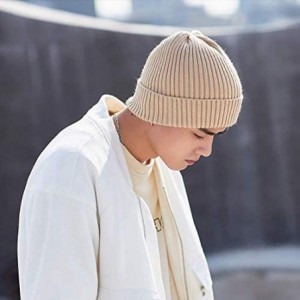 Skullies & Beanies Swag Wool Knit Cuff Short Fisherman Beanie for Men Women- Winter Warm Hats - Regular Style Cover Ears-beig...