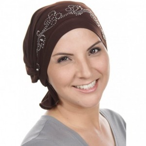 Skullies & Beanies The Abbey Cap with Rhinestones Chemo Caps Cancer Hats for Women - 22 -Brown W/Clear Crystal Swirl - C8182M...