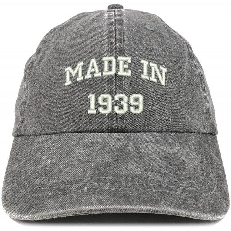 Baseball Caps Made in 1939 Text Embroidered 81st Birthday Washed Cap - Black - CV18C7I5M54 $32.72