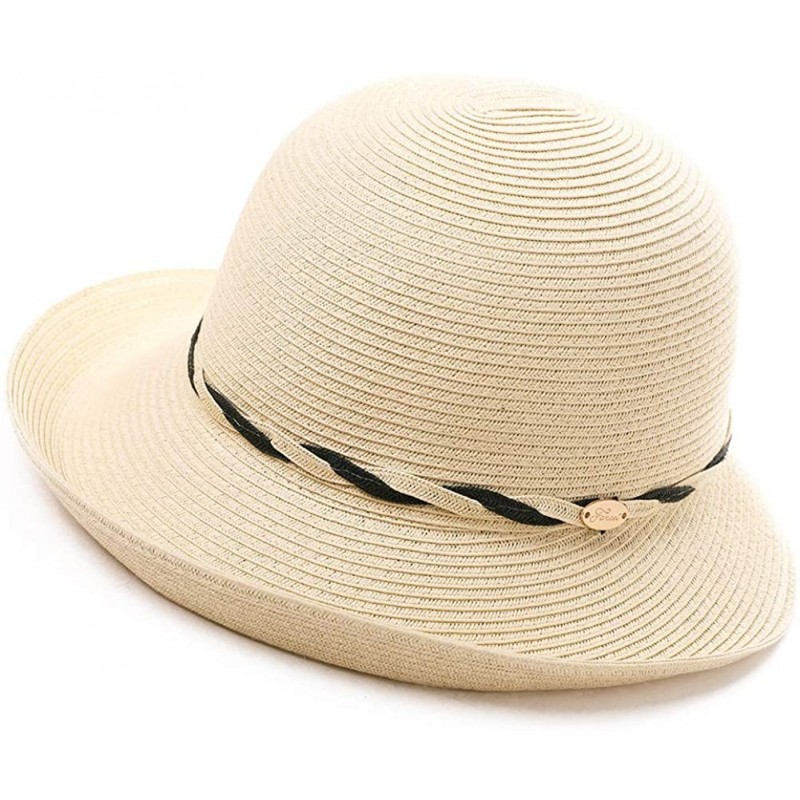 Sun Hats Womens Wide Roll Up Brim Packable Straw Sun Cloche Hat Fedora Summer Beach 55-58cm - Beige_00011 - C818QEWDM6X $32.25