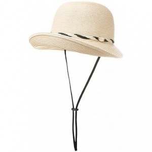 Sun Hats Womens Wide Roll Up Brim Packable Straw Sun Cloche Hat Fedora Summer Beach 55-58cm - Beige_00011 - C818QEWDM6X $32.69