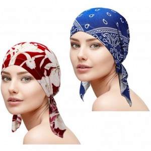 Skullies & Beanies 2 Pieces Women Chemo Hat Turban Beanie- Pre-Tied Headwraps Headwear Bandana for Hair Loss - H-hshi-8 - C71...