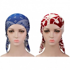 Skullies & Beanies 2 Pieces Women Chemo Hat Turban Beanie- Pre-Tied Headwraps Headwear Bandana for Hair Loss - H-hshi-8 - C71...