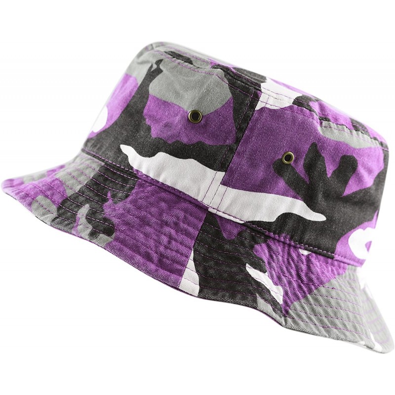 Bucket Hats Unisex 100% Cotton Packable Summer Travel Bucket Beach Sun Hat - Purple Camo - C21852DD6IZ $21.05