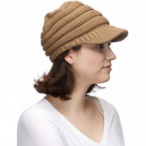 Visors Hatsandscarf Exclusives Women's Ribbed Knit Hat with Brim (YJ-131) - Camel - C112NSLWNPT $30.97