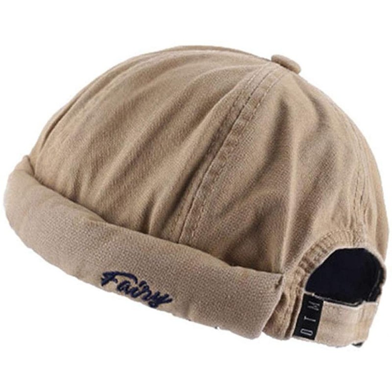 Skullies & Beanies Men Hats Docker Cap Hats Beanie Sailor Cap Worker Hat Rolled Cuff Retro Brimless Hat with Adjustable - C21...