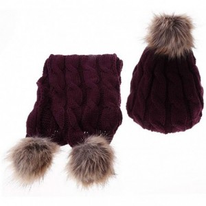 Skullies & Beanies Fashion Women's Warm Crochet Knitted Beanie Hat and Scarf Set with Fur Poms - 2 Black - CV18M3GMN4X $33.34
