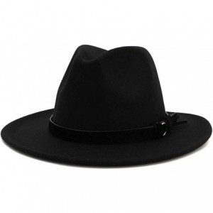 Fedoras Men & Women Vintage Wide Brim Fedora Hat with Belt Buckle - Black Belt-black - C818WQD82TT $48.58