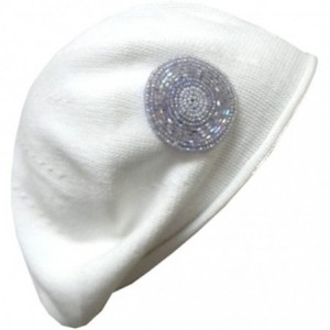 Berets Cotton Beret with Applique - White - Lavender Bead Circle - C4127MSPP59 $49.24