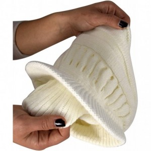 Visors Winter Warm Double Layer Crochet Knit Hat Beanie Slouchy with Visor - Cream - CC12N79PJ56 $28.67