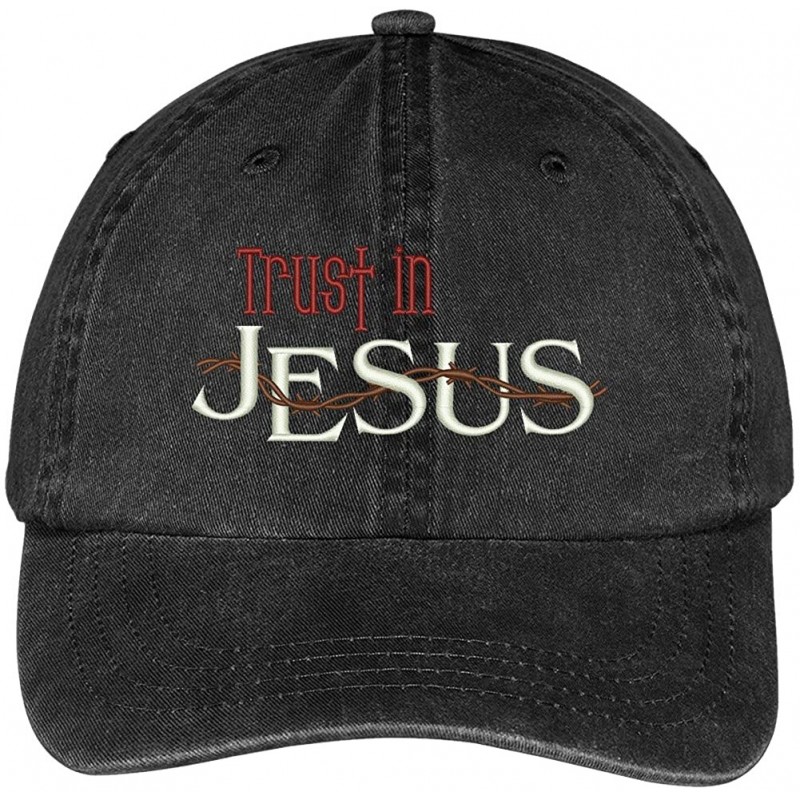 Baseball Caps Trust in Jesus Embroidered Cotton Washed Baseball Cap - Black - CZ12KMERC1F $32.98
