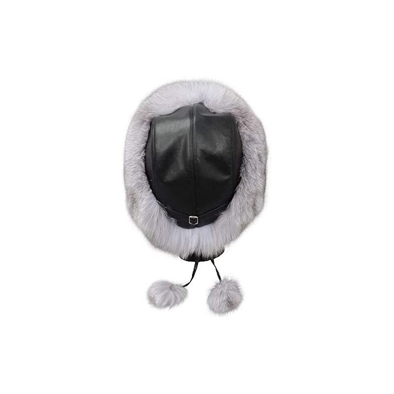 Skullies & Beanies Winter Women Real Fox Fur Trapper Hat Skiing Warm Russian Caps with Pompom Adjustable - Silver Fox - C118L...
