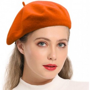 Berets Wool Beret Hat-Solid Color French Style Winter Warm Cap for Women Girls Lady - Tangerine - CF18A900IY8 $20.37
