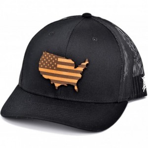 Baseball Caps 'The Patriot' Leather Patch Hat Curved Trucker - One Size Fits All - Black/Black - C518IGOCR8S $55.17