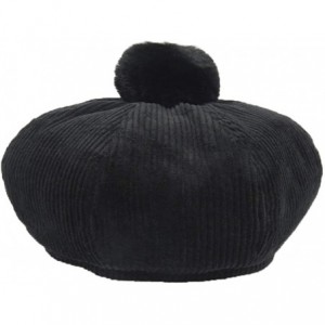 Berets Beret Hat Cap for Women 8 Panel Cotton French Beret Hat Cap Solid Color Classic Beanie Fall Winter Hat - Black -1 - CX...