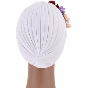 Sun Hats Shiny Metallic Turban Cap Indian Pleated Headwrap Swami Hat Chemo Cap for Women - White Flower - CH18Z62XWM5 $18.92