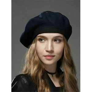 Berets Women's Winter Rex Rabbit Fur Beret Hat with Fur Flower - Wool-navy - CZ180IUIUDH $28.29